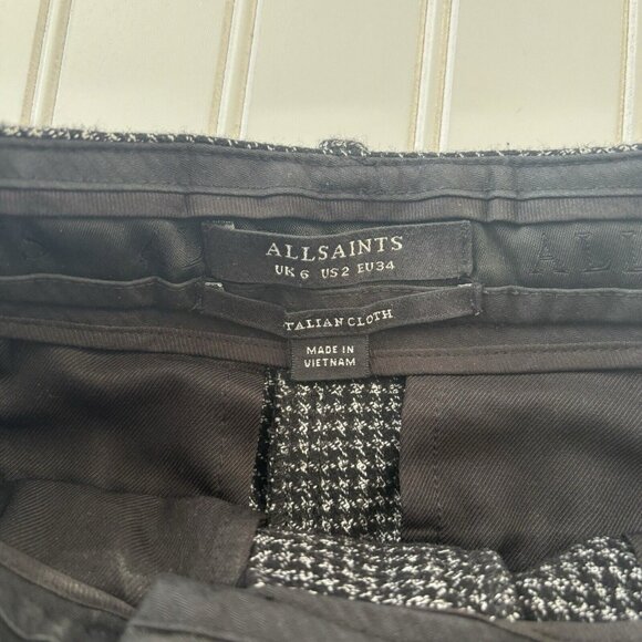 Allsaints Mara Puppytooth Straight Trouser Pants (Sz 2) Pleated Italian Cloth - Picture 10 of 11